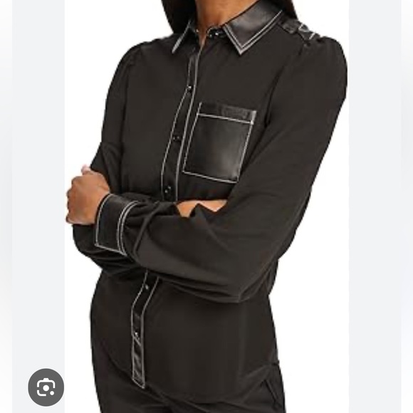 Karl Lagerfeld button up shirt with pleather collar and cuffs. Medium - Picture 11 of 12